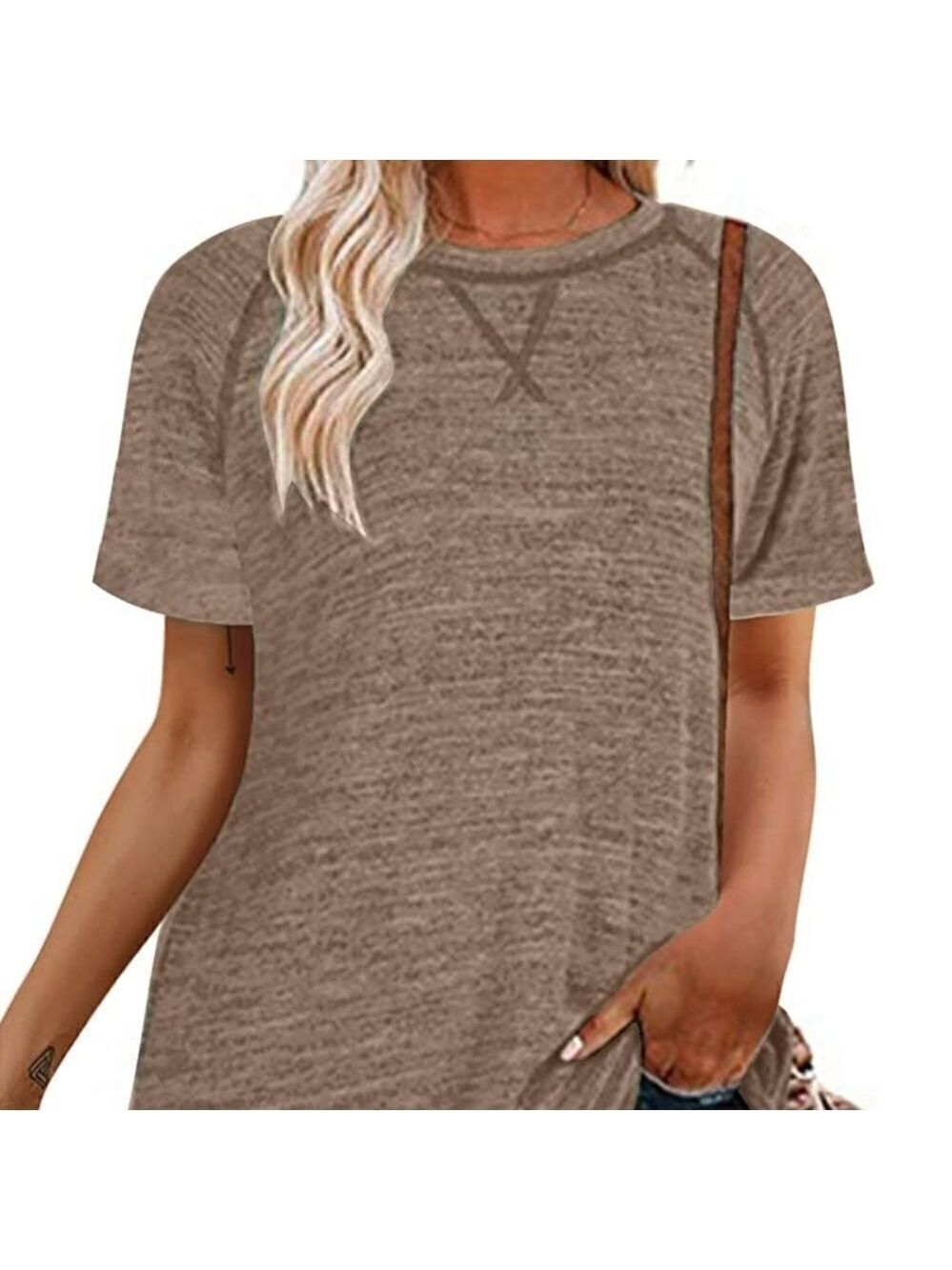 NWOT TEMOFON Women Tops Summer Short Sleeve Shirts Loose Tunic Top Size M